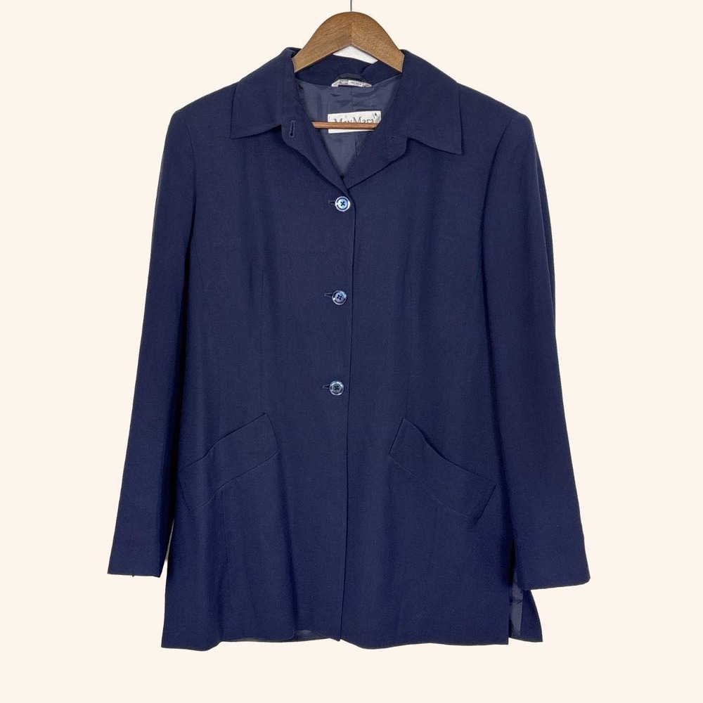 MaxMara Made in Italy Navy Wool Mohair Blazer Jacket